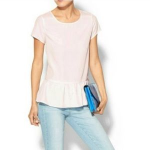 Pim + Larkin Blush Pink Scoop Neck Peplum Top Size Large